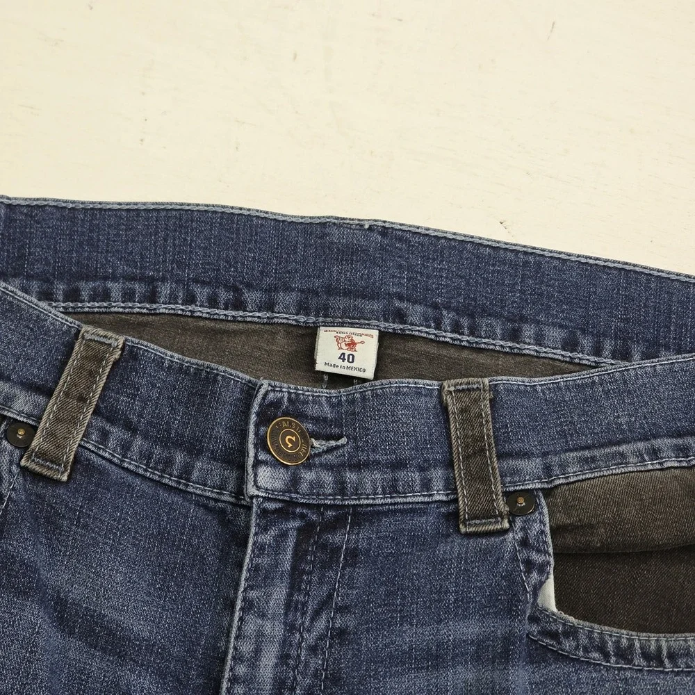 True Religion World Tour Jeans Men's 40x30 Section Straight Flap Pocket Blue EUC
